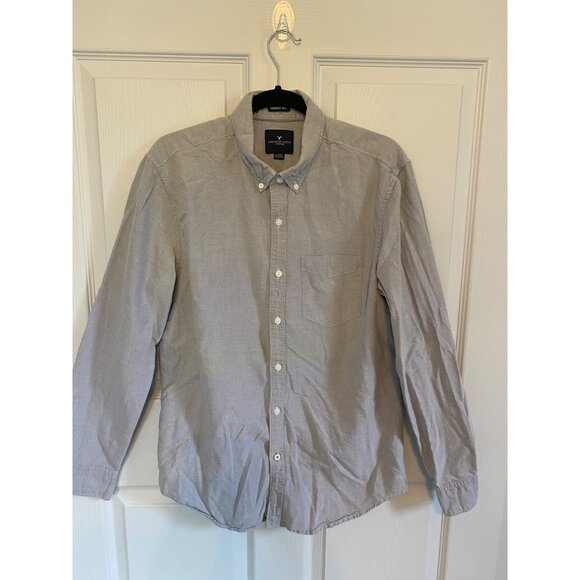 American Eagle Outfitters Mens Seriously Soft Gray Button-Down Shirt L/S Size L - Picture 1 of 8